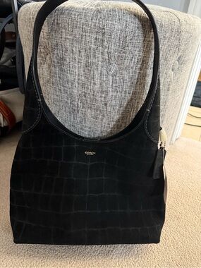 Coach Black Croc-Embossed Suede Brooklyn 28